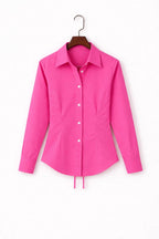 Hot Pink Fitted Button Down Shirt