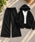 Black Zipper Hoodie with White Inner & Black Flapper Trouser