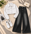 White Crop Denim Jacket with Black Shaded Jeans