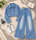 Crop Denim Jacket with Ice Blue Shaded Jeans