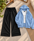 Zipper Hoodie with White Inner & Black Flapper Trouser