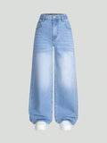Shaded Ice-Blue Vintage Wide Leg Jeans