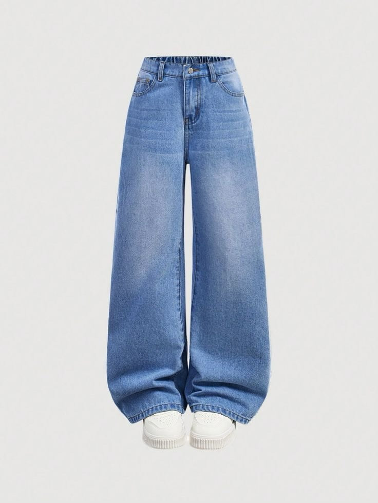 Shaded Mid-Blue Vintage Wide Leg Jeans