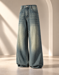 Shaded Greenish Vintage Wide Leg Jeans